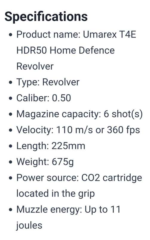 UMAREX SELF DEFENSE  50cal CO2 6 SHOT DOUBLE ACTION REVOLVER