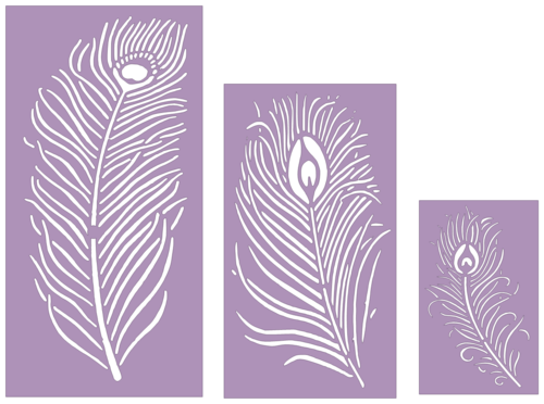 3 PIECE  PEACOCK FEATHER CAKE STENCIL SET