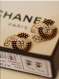 Chanel Crystals Pierced Earrings Faux