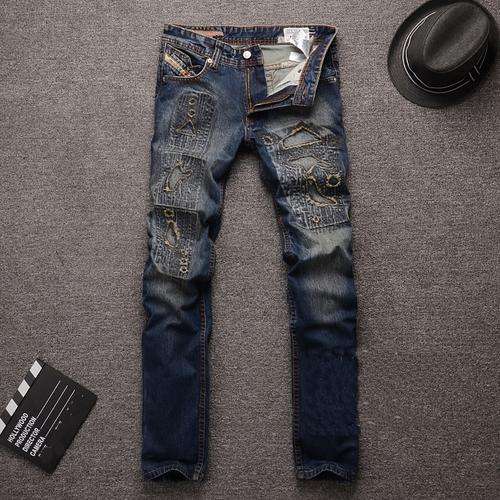 New Italy Diesel match hole embroidered men's retro self-cultivation slim fit jeans.