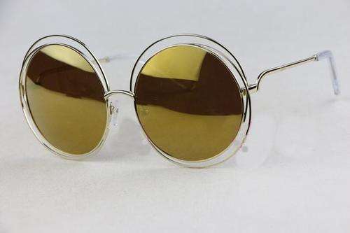 Brand Chloe hollow metal mercury reflective lens retro round frame sunglasses.