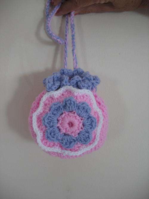 Crochet Small Round Drawstring Hand Bag