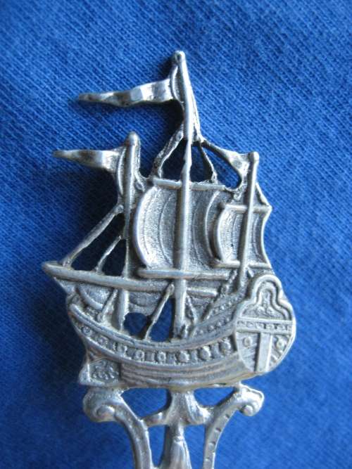 Vintage Solid Silver Tea Strainer Dutch Sailing Ship Handle with Fronds and Flowers