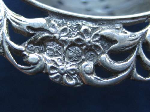 Vintage Solid Silver Tea Strainer Dutch Sailing Ship Handle with Fronds and Flowers
