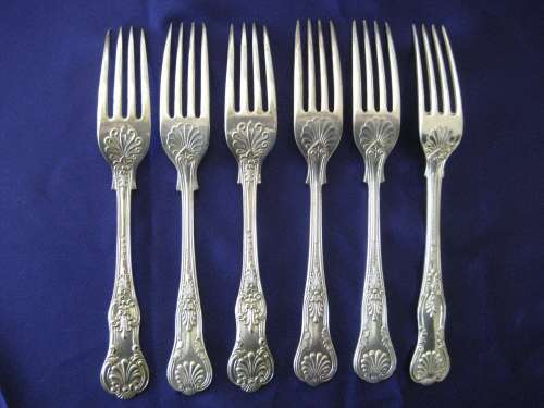 Kings and Queens Pattern harlequin set of 6 Silver Plated Dessert / Small Table Forks
