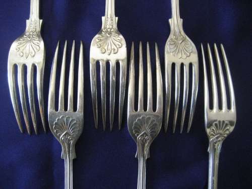 Kings and Queens Pattern harlequin set of 6 Silver Plated Dessert / Small Table Forks