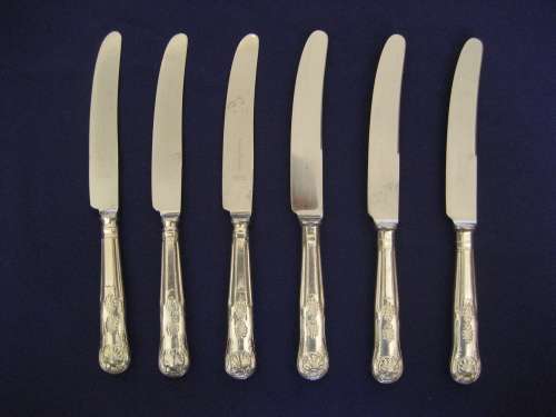 Six Kings Pattern Sheffield Silver Plate Handles Dessert / Small Table Knives Viners and Cooper Bros