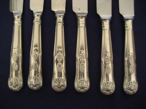 Six Kings Pattern Sheffield Silver Plate Handles Dessert / Small Table Knives Viners and Cooper Bros