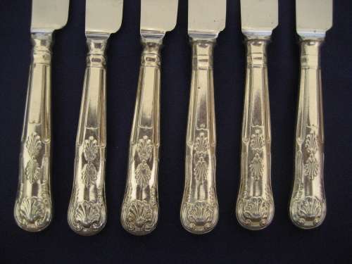 Six Kings Pattern Sheffield Silver Plate Handles Dessert / Small Table Knives Viners and Cooper Bros