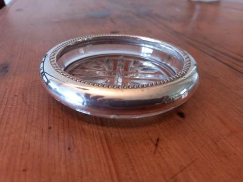 Sterling Silver Rim Pressed Glass Coaster FB Rogers Silver Co (USA) Gadrooned Edge