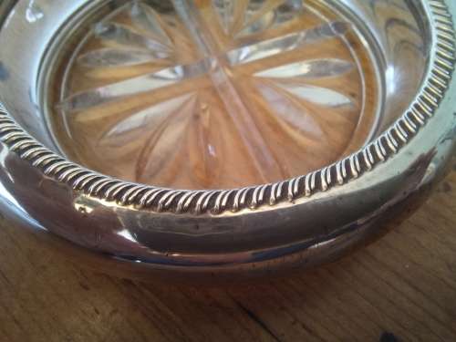 Sterling Silver Rim Pressed Glass Coaster FB Rogers Silver Co (USA) Gadrooned Edge