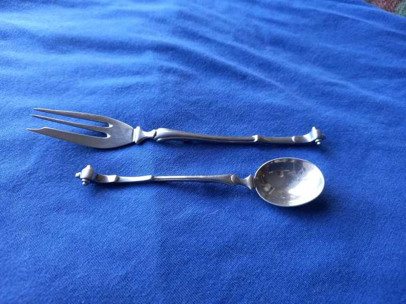 Solid  Silver Matched Pair Pastry Fork and Coffee Spoon Dutch 835