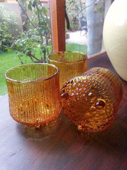 ?IITTALA ULTIMA THULE AMBER GLASSES (3). PRICE REDUCED. GOOD CONDITION