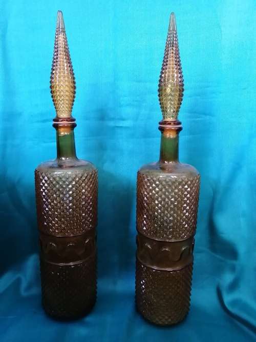 Pair of Retro Genie Decanters- Epoli Glass Italy 1960's