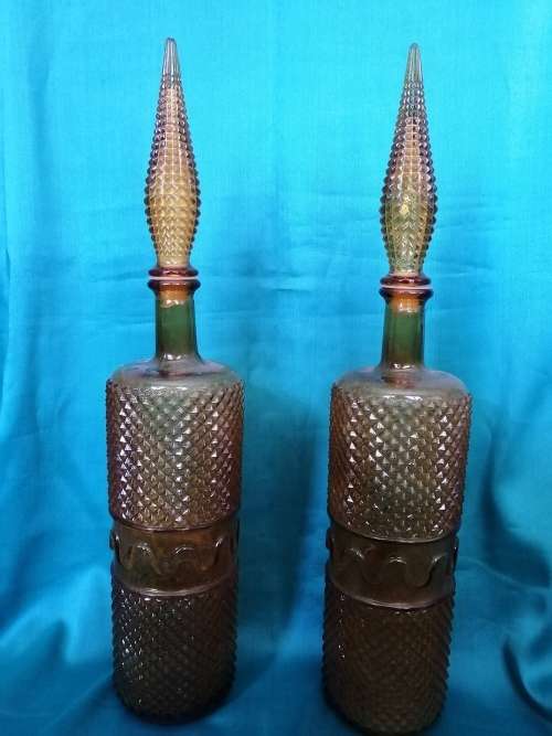 Pair of Retro Genie Decanters- Epoli Glass Italy 1960's