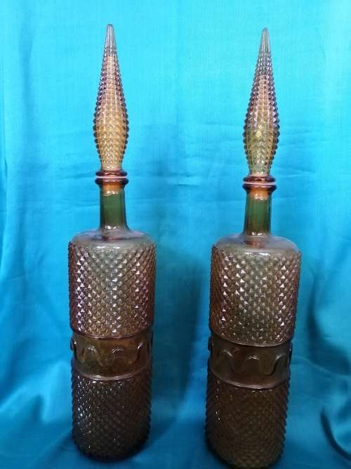 Pair of Retro Genie Decanters- Epoli Glass Italy 1960's
