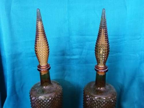 Pair of Retro Genie Decanters- Epoli Glass Italy 1960's