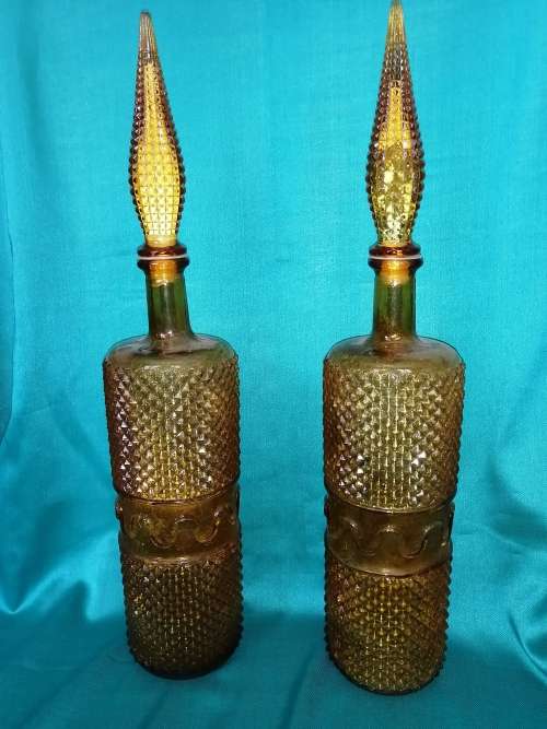 Pair of Retro Genie Decanters- Epoli Glass Italy 1960's