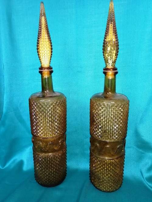 Pair of Retro Genie Decanters- Epoli Glass Italy 1960's