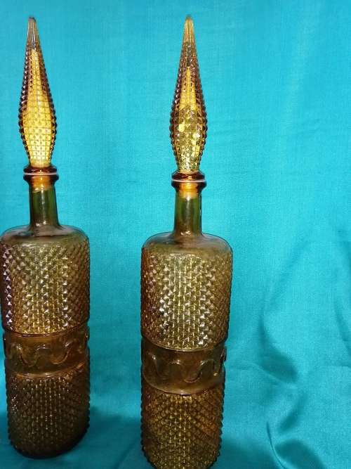 Pair of Retro Genie Decanters- Epoli Glass Italy 1960's