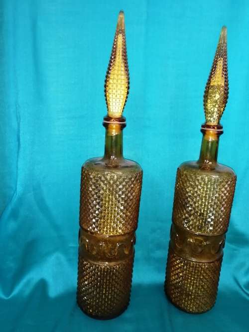 Pair of Retro Genie Decanters- Epoli Glass Italy 1960's