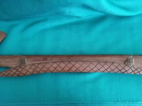 Wooden walking stick (with metal axe head and hidden knife compartment)