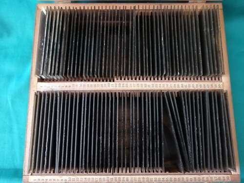 Box of 98 Vintage Glass Slides with various Photographic Images