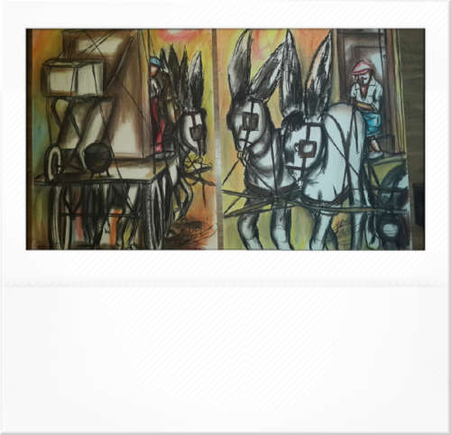 Original Selesho two(2) paintings DONKEY CARTS sale -X-TRA LARGE-EACH 860MMX 600MM-VALUE AT R10000