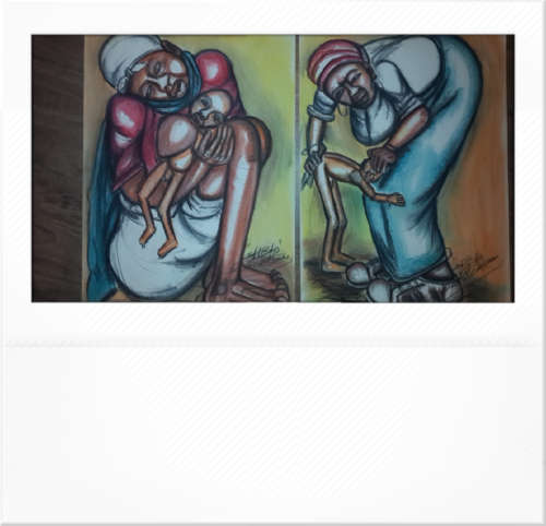 late  entry Original Selesho-Bonanza two(2) paintings for sale - LARGE-420MMX 600MM-VALUED AT R3000