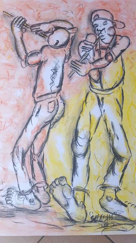CHRISTMAS GIFT Original Selesho-BIG Bonanza  painting for sale-X LARGE- 860MMX 610MM-VALUED AT R5000