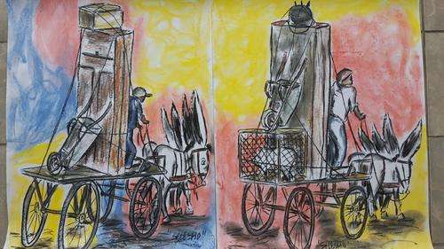 late CHRISTMAS sale  -Original Selesho-TWO BIG Paintings  -X LARGE- 860MMX 610MM-VALUED AT R10000