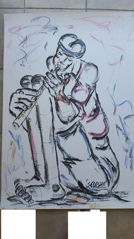 LATE ENTRY Original Selesho BIG Painting  -X LARGE- 860MMX 610MM-VALUED AT R5000