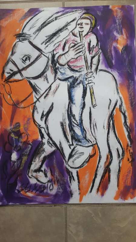 Original Selesho- BIG  multimedia Painting  -X LARGE- 600MMX 420MM-VALUED AT R7000