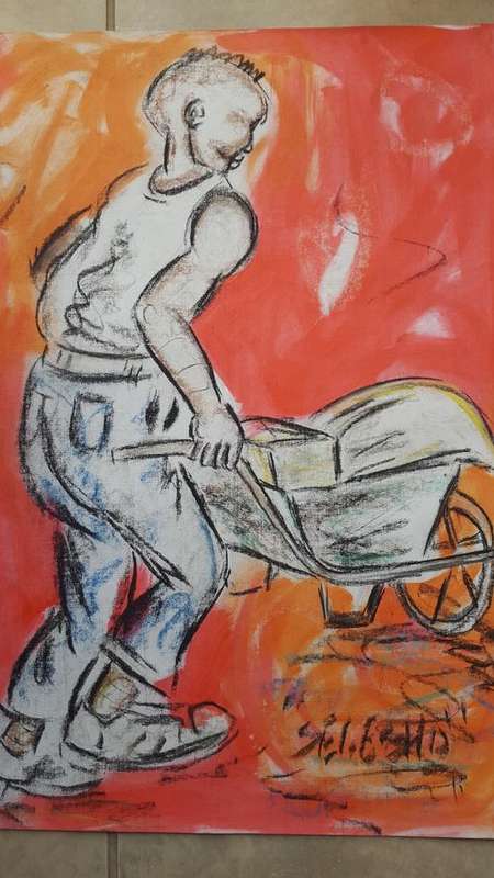 Original Selesho- BIG  multimedia Painting  -X LARGE- 600MMX 420MM-VALUED AT R7000
