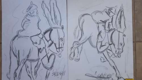Original Selesho-2 x  DONKEYS-2 X PAINTINGS-X LARGE- 600MMX 420MM-VALUED AT R7000