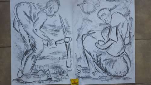 Original Selesho--2 PAINTINGS-X LARGE- 600MMX 420MM-VALUED AT R7000