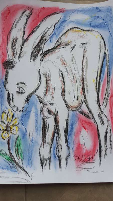 DONKEY FESTIVAL Original Selesho- BIG  Painting -X LARGE- 600MMX 420MM-VALUED AT R3000
