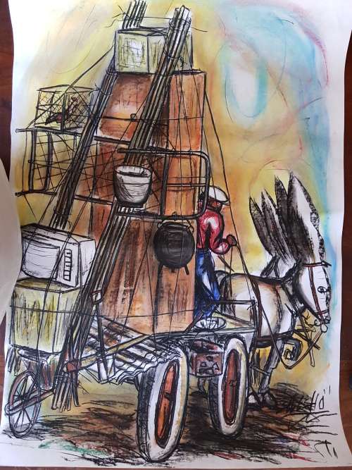 SELESHO - SUPER,SUPER,SUPER, LARGE PIECE DONKEY CART CLASSIC PIECE VERY DETAILED INVESTMENT TREASURE