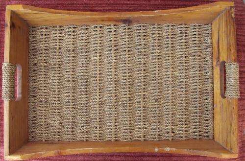 BEAUTIFUL WOOD AND WICKER TRAY
