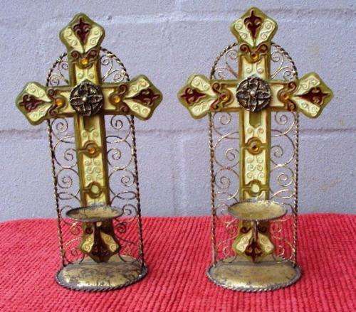 SET OF 2 TIN CROSS CANDLE HOLDERS