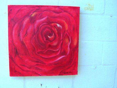 PAINTING BY LETICIA LOUW - RED ROSE (FAT30)MIXED MEDIA