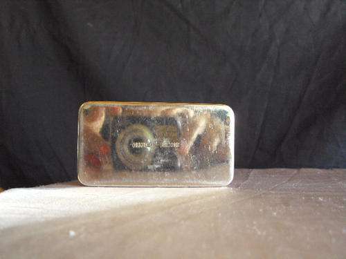 Silver coloured tin with lid (trinket box) (Original-Record-engraved on lid)