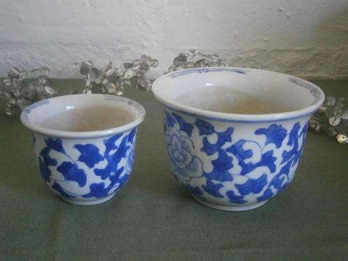 Two  Blue & White Plant Holders