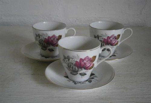 3 Beautiful Rose Cups & Saucers