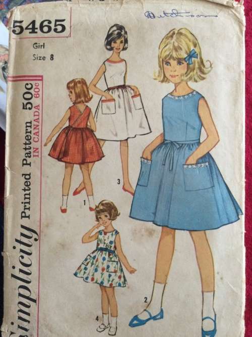 Sewing pattern Simplicity 5465, kids` one-piece back wrap dress with panties, size 8