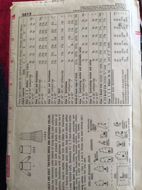 Sewing Pattern Simplicity 5812, kids ` 2 pics dress, size 8