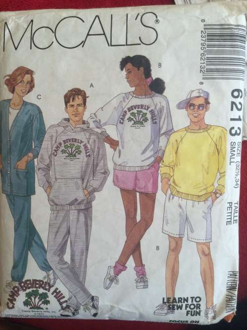 Sewing Pattern McCall`s 6213, men, ladies and teen top, cardigan, pants and shorts, size 321/2-34