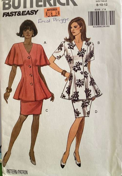 Sewing Pattern Butterick 6205, Ladies top, and skirt, size 8-12