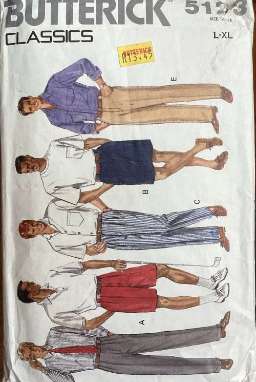 Sewing pattern Butterick 5123, mens shorts and pants, size L-XL