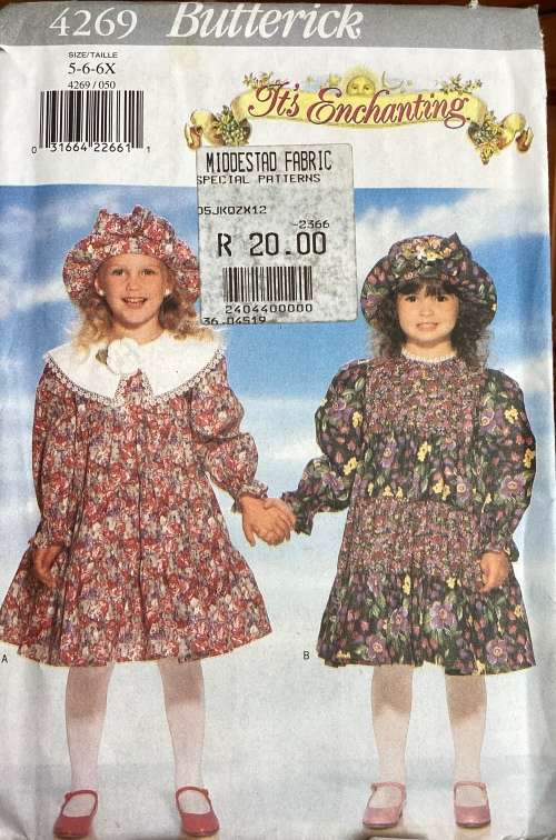 Sewing pattern Butterick 4269, toddlers dress and hat, size 5-6-6X